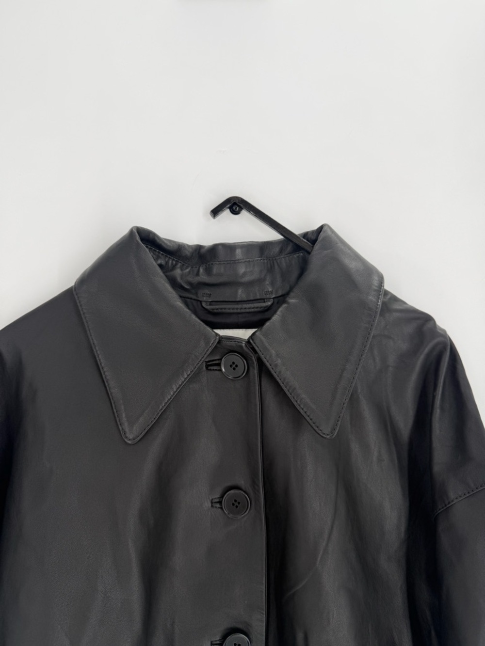 Cos Oversized Cropped Leather Blouson Button Front Closure Black Jacket